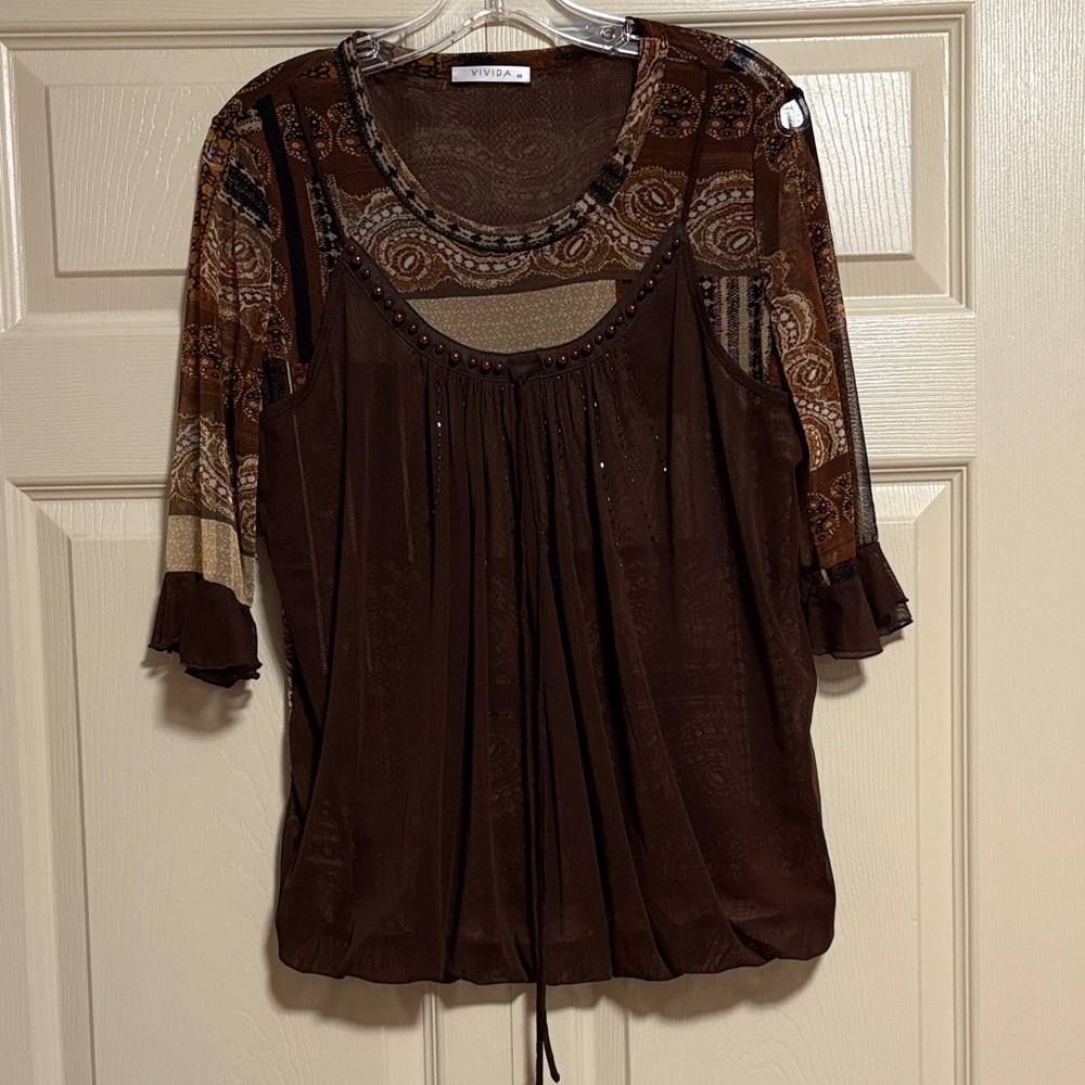 Brown Patterned Blouse